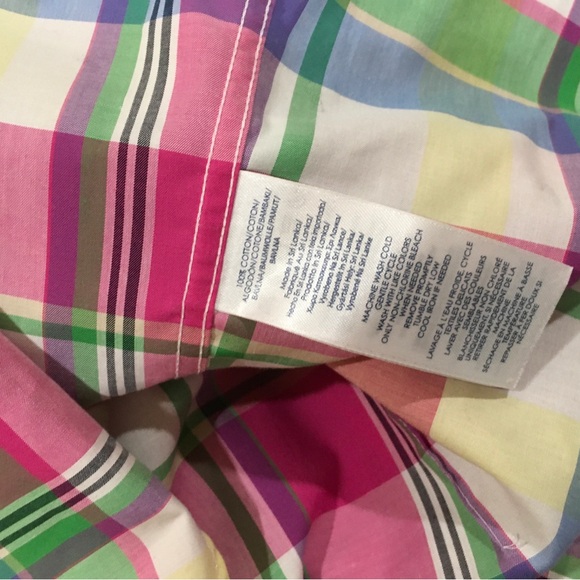 Chaps women M Shirt Top No Iron Long Sleeve Plaid Pink Western Nautical Coastal - Picture 3 of 6